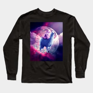 Outer Space Galaxy Kitty Cat Riding On Llama Long Sleeve T-Shirt